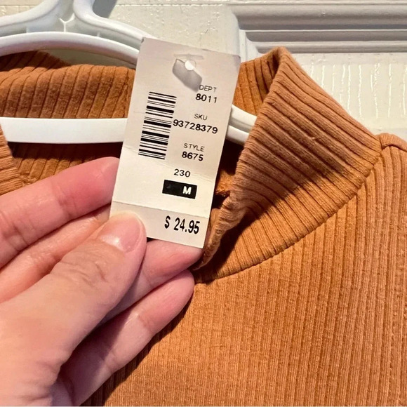 Aeropostale Women Crop Tank Top Medium Brown Ribbed Turtle Neck Casual Boho Chic - Picture 6 of 14